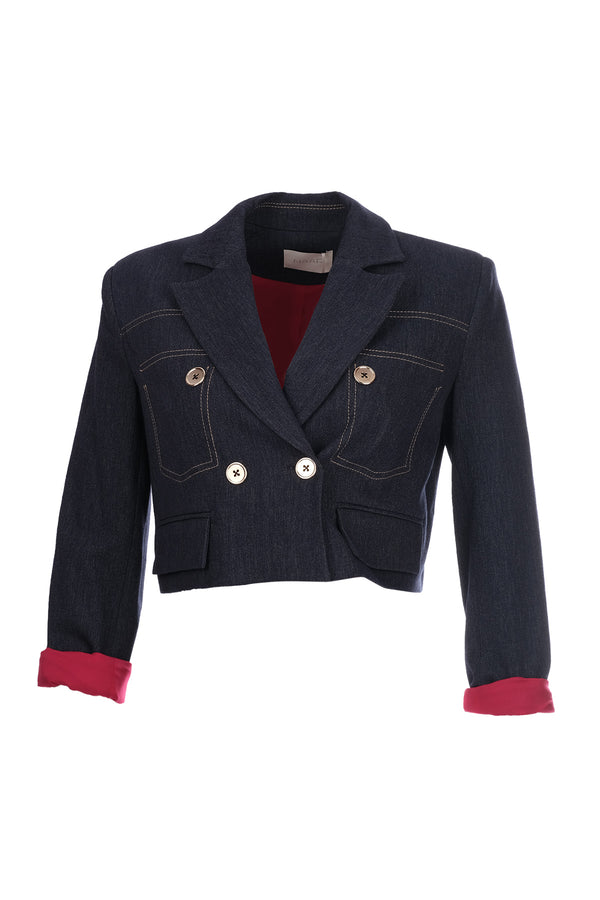 Naar Minimalist Crop Denim Ceket - 3/4 Kol, Çift Düğme - Günlük Şıklık