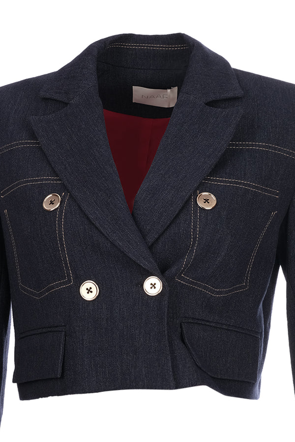 Naar Minimalist Crop Denim Ceket - 3/4 Kol, Çift Düğme - Günlük Şıklık