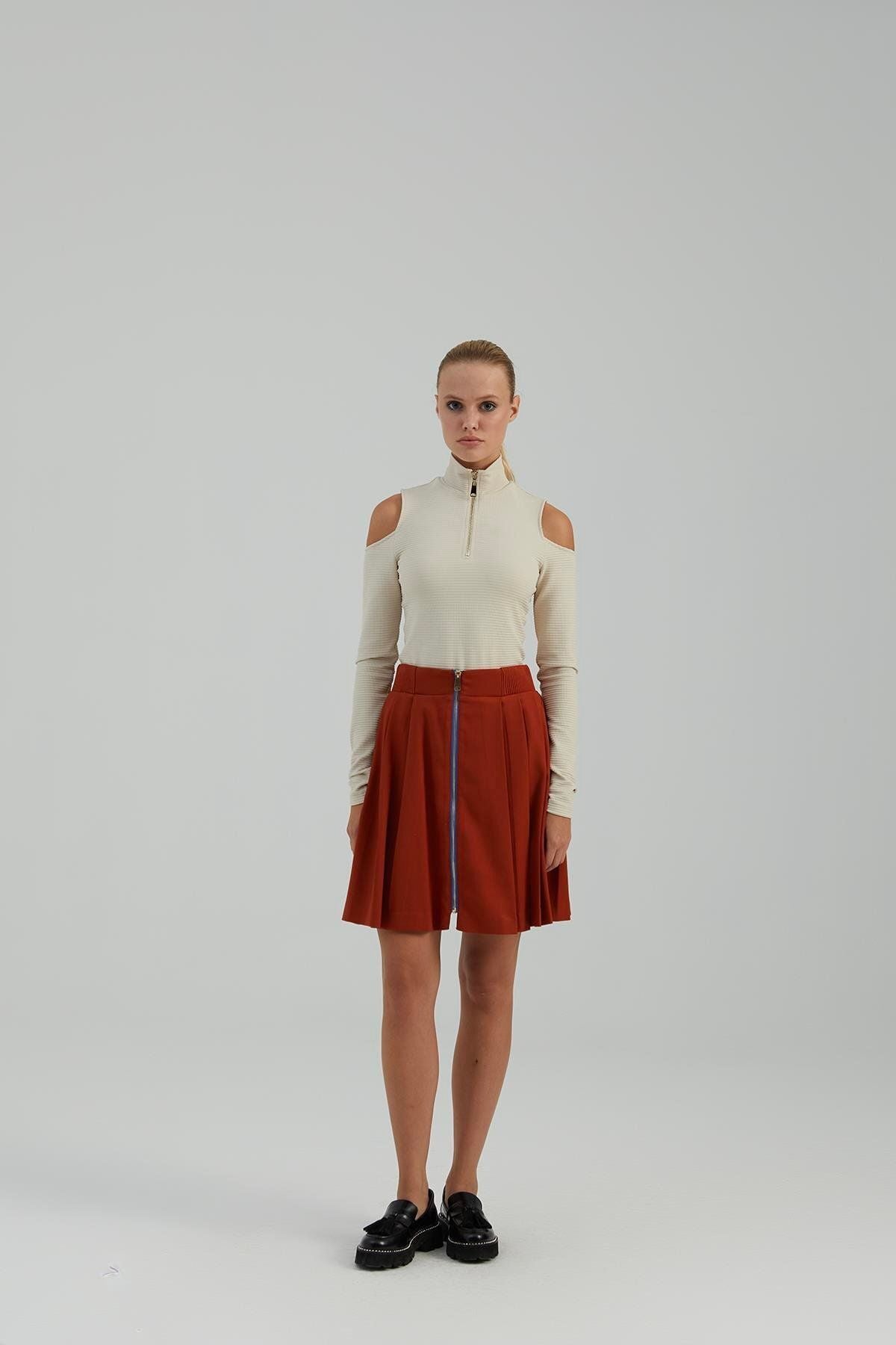 Naar Kadın Midi Pileli Etek - Minimalist Stil - Fermuarlı