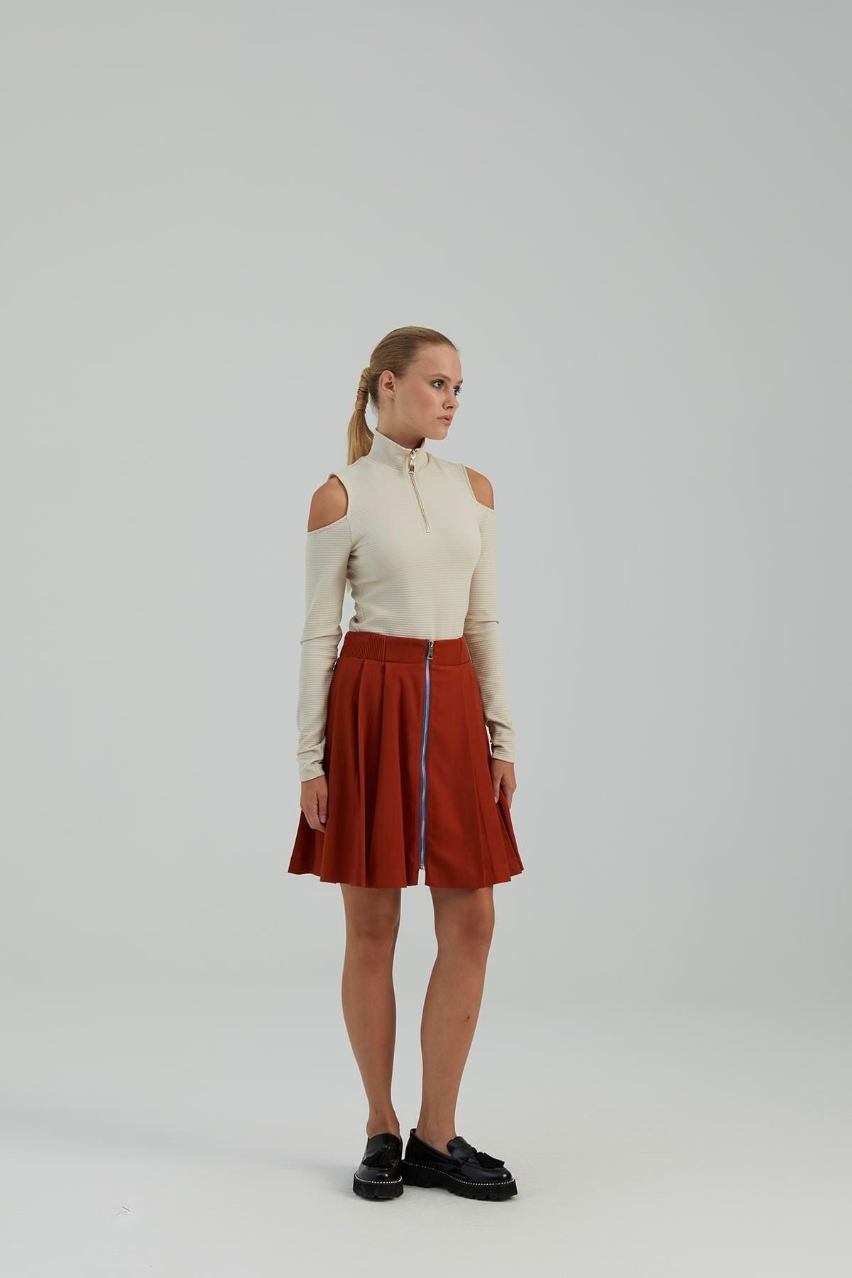 Naar Kadın Midi Pileli Etek - Minimalist Stil - Fermuarlı