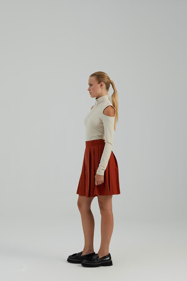 Naar Kadın Midi Pileli Etek - Minimalist Stil - Fermuarlı