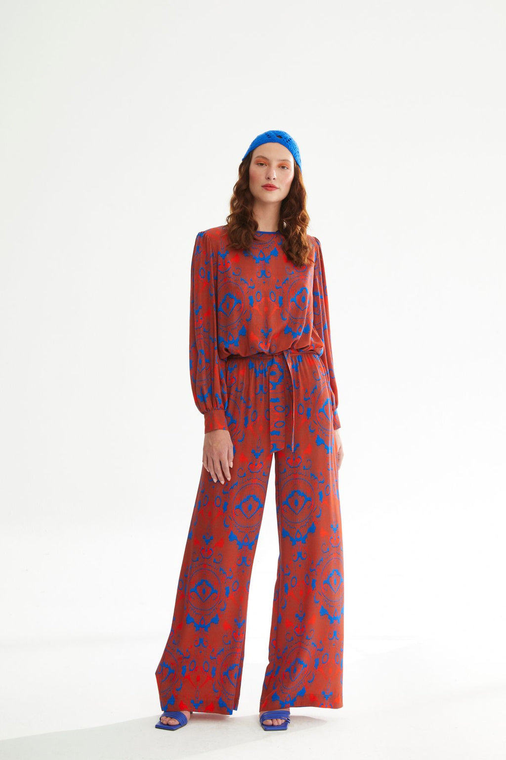 Naar Oversize Uzun Kol Midi Kadın Pantolon - Bohemian Desenli