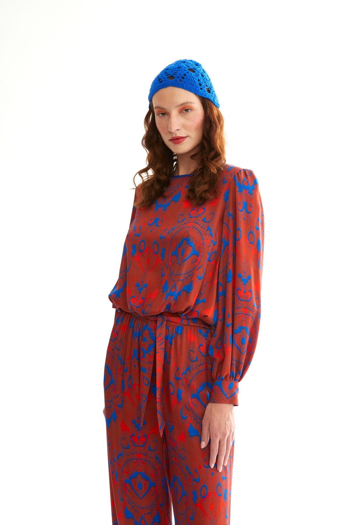 Naar Oversize Uzun Kol Midi Kadın Pantolon - Bohemian Desenli