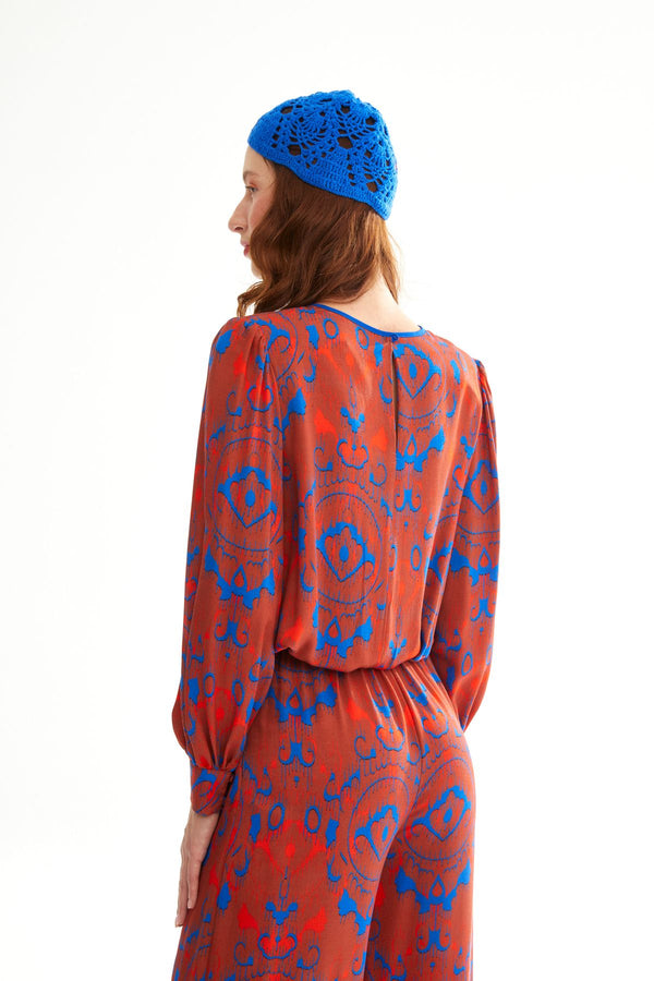 Naar Oversize Uzun Kol Midi Kadın Pantolon - Bohemian Desenli