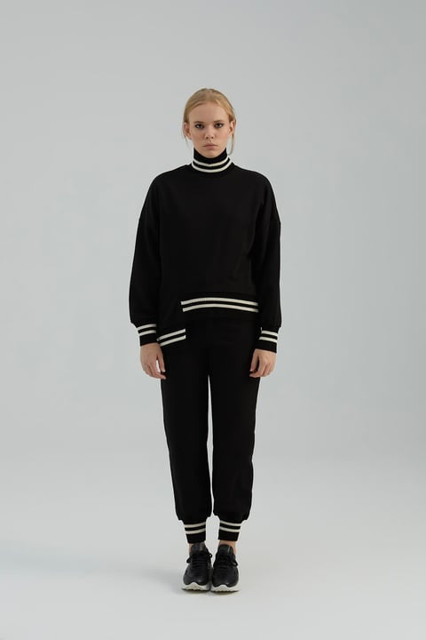 Naar Kadın Balıkçı Yaka Çizgili Ribanalı Rahat Kesim Sweatshirt Eşofman Takımı İkincil görsel