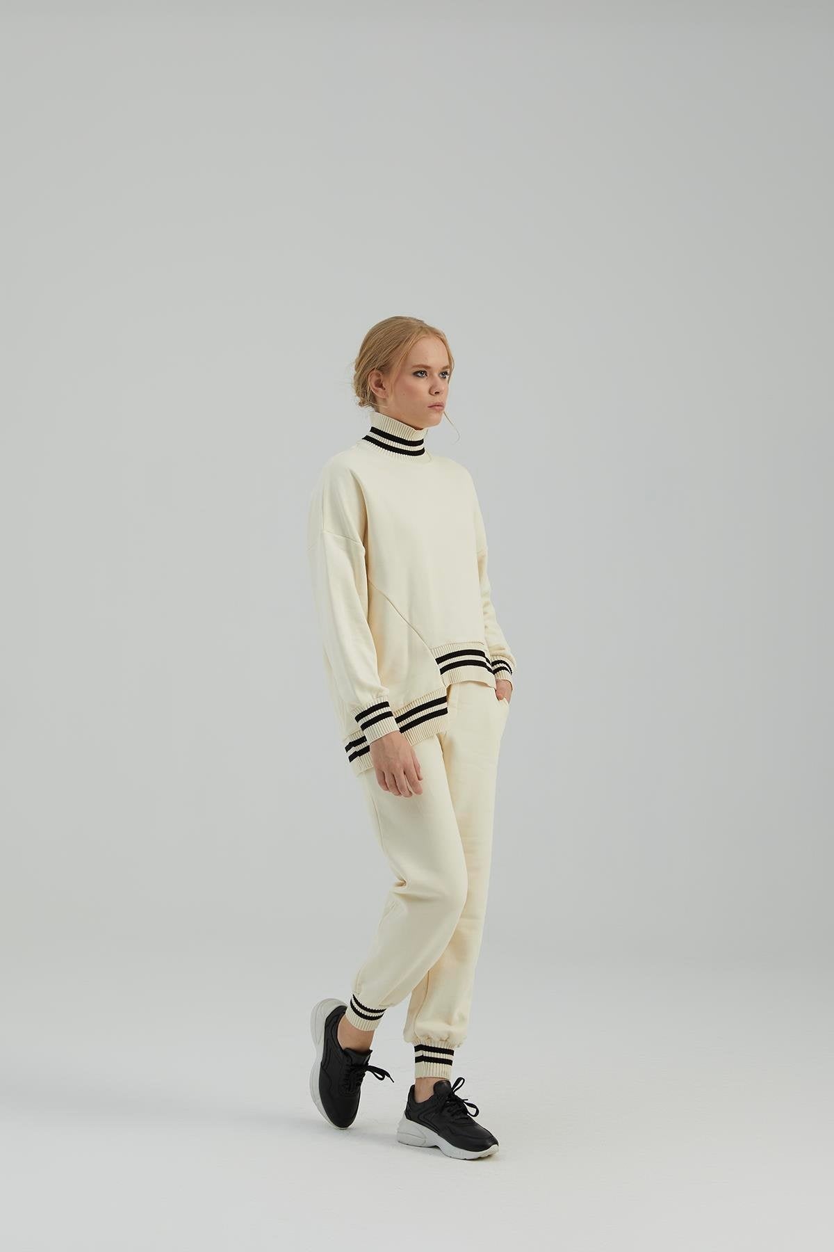 Naar Kadın Balıkçı Yaka Çizgili Ribanalı Rahat Kesim Sweatshirt Eşofman Takımı Ana görsel