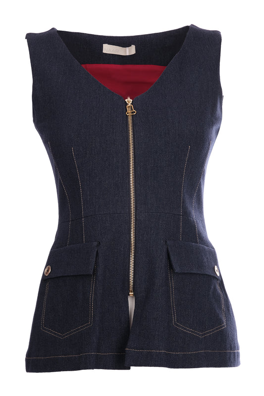 Naar Minimalist Sleeveless Zip-Up Vest with Pocket Details - Everyday Chic