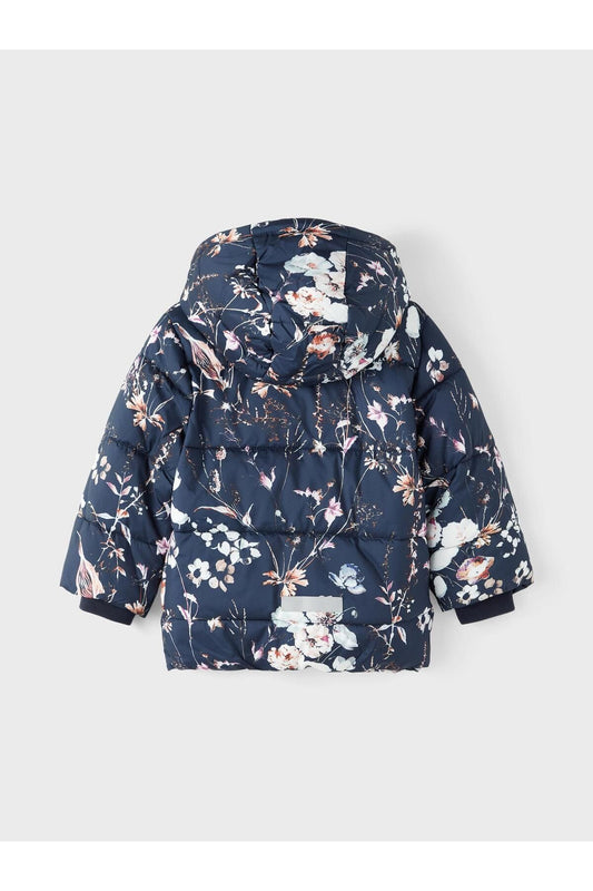 Name It Çiçekli Oversize Kız Çocuk Kabanı - Kapüşonlu