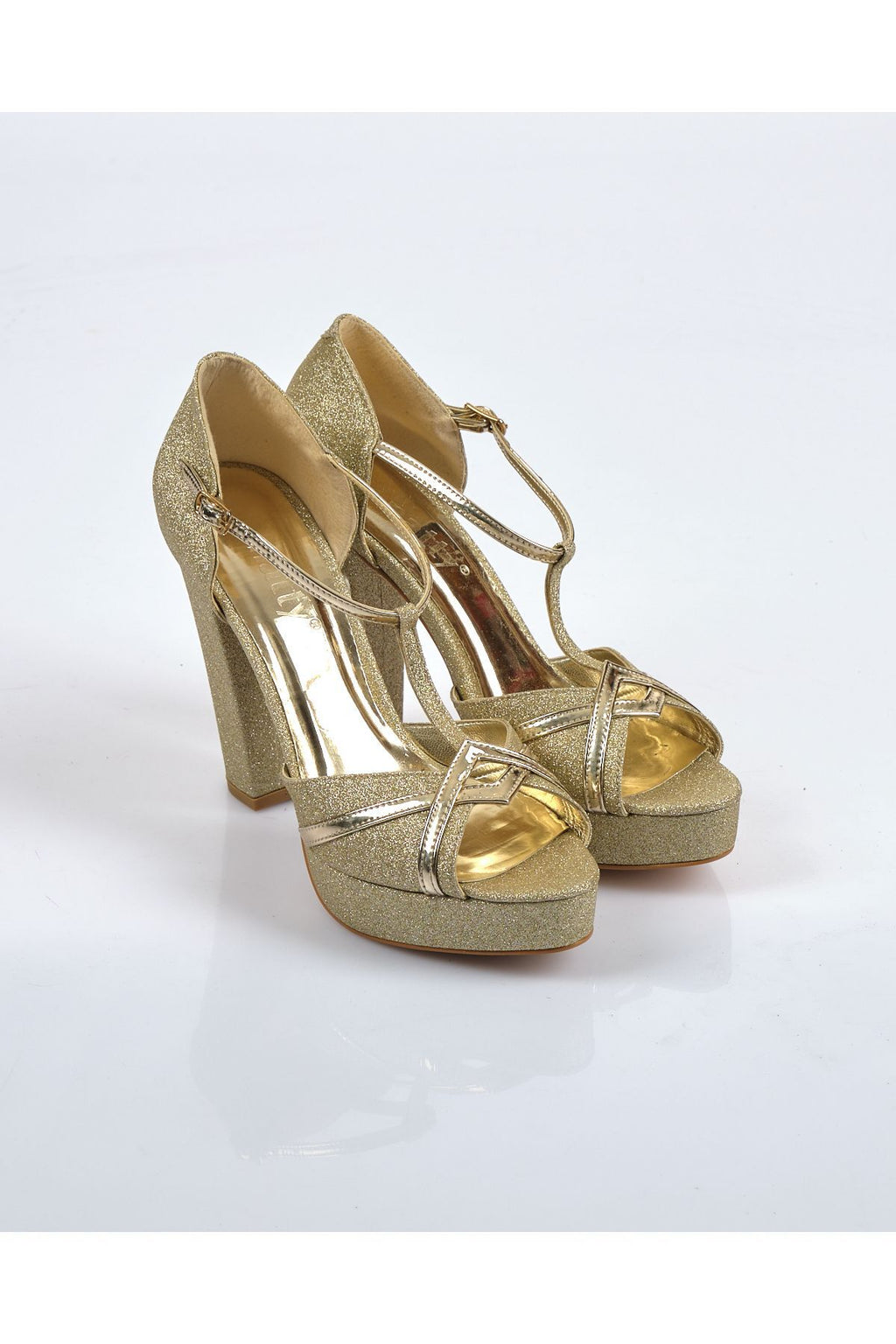 Natty Shoes Metalik Platform Topuklu T-Strap Kadın Ayakkabı - Özel Günler İçin