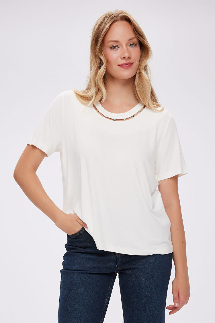 Nazar Boncuk Detaylı Kısa Kol T-Shirt UW27TSH090 Main image