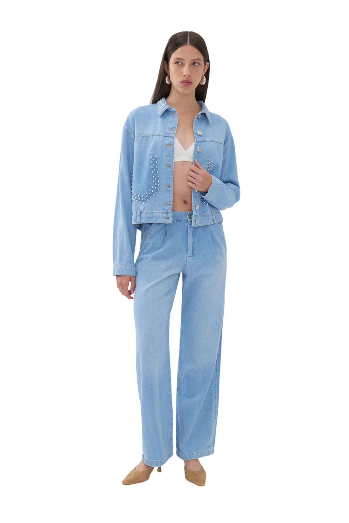 Nocturne Oversize Crop Jean Ceket - Minimalist Günlük Stil