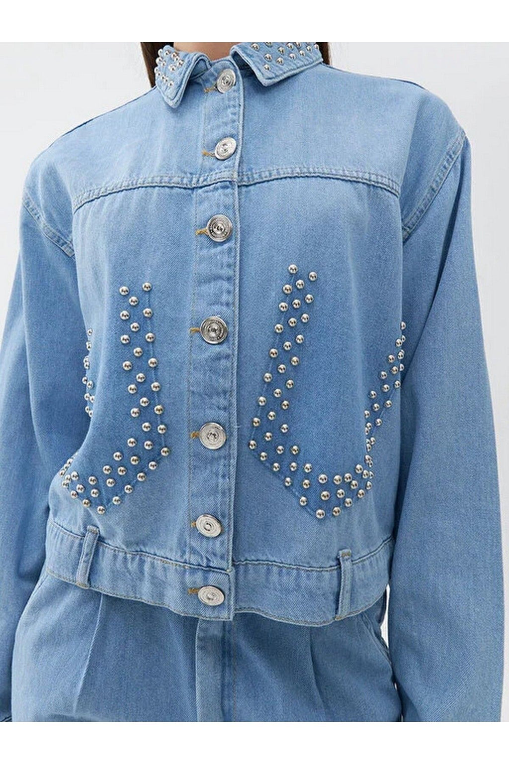 Nocturne Oversize Crop Jean Ceket - Minimalist Günlük Stil