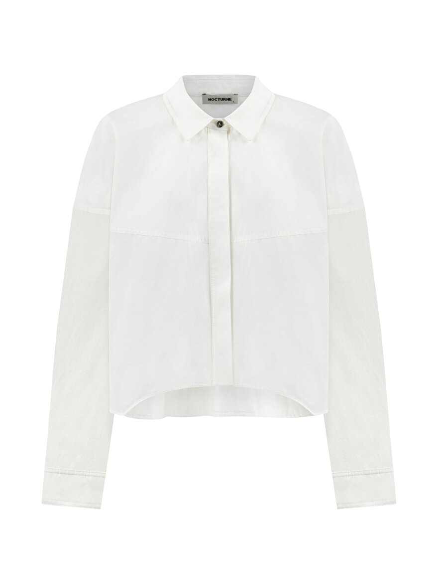 Nocturne Oversize Crop Gömlek - Minimalist Stil - Uzun Kol