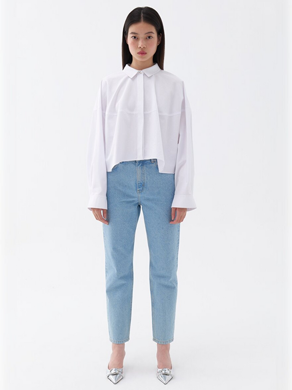 Nocturne Oversize Crop Gömlek - Minimalist Stil - Uzun Kol