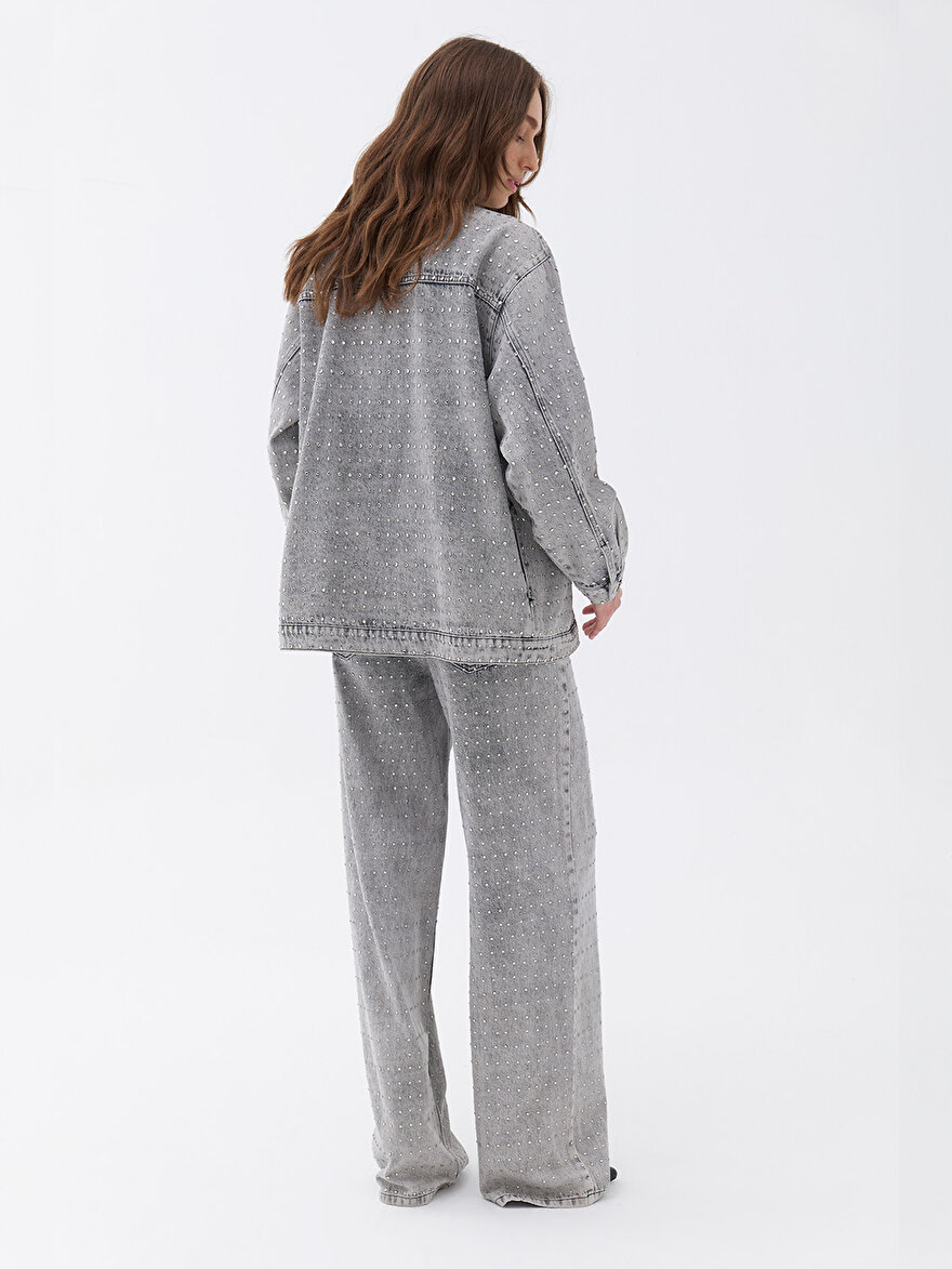 Nocturne Oversize Taş Tasarımlı Jean Ceket N25KD5242