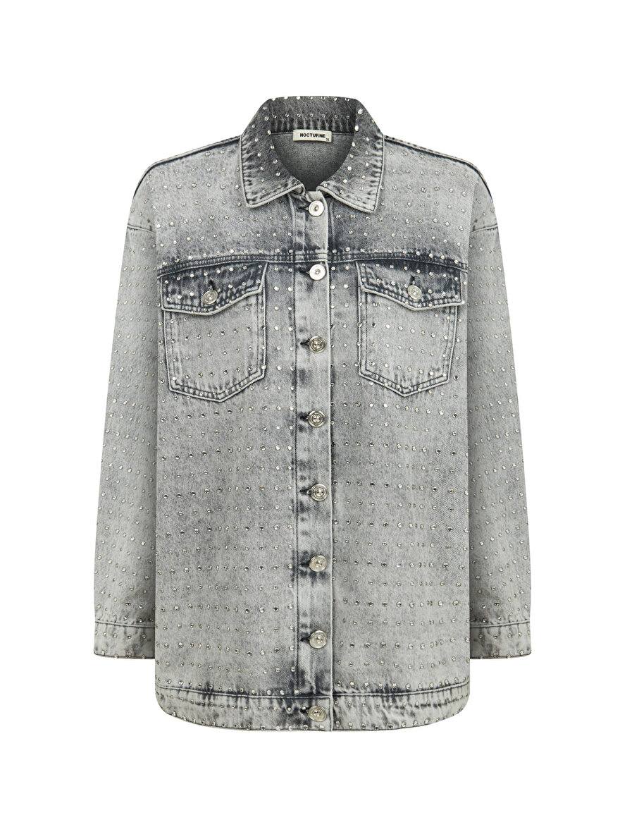 Nocturne Oversize Taş Tasarımlı Jean Ceket N25KD5242