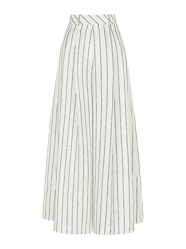 Nocturne Oversize Çizgili Keten Pantolon - Midi - Yüksek Bel
