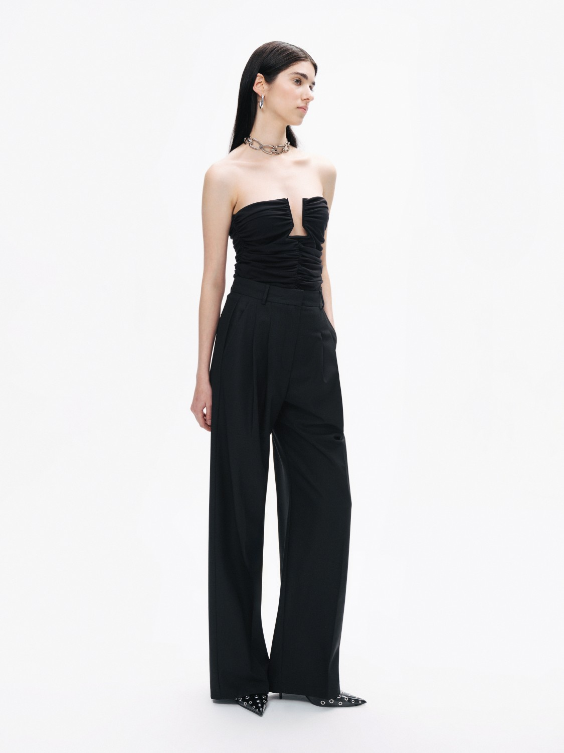 Nocturne Minimalist Yüksek Bel Geniş Paça Midi Kadın Pantolon - Günlük & Ofis Main image