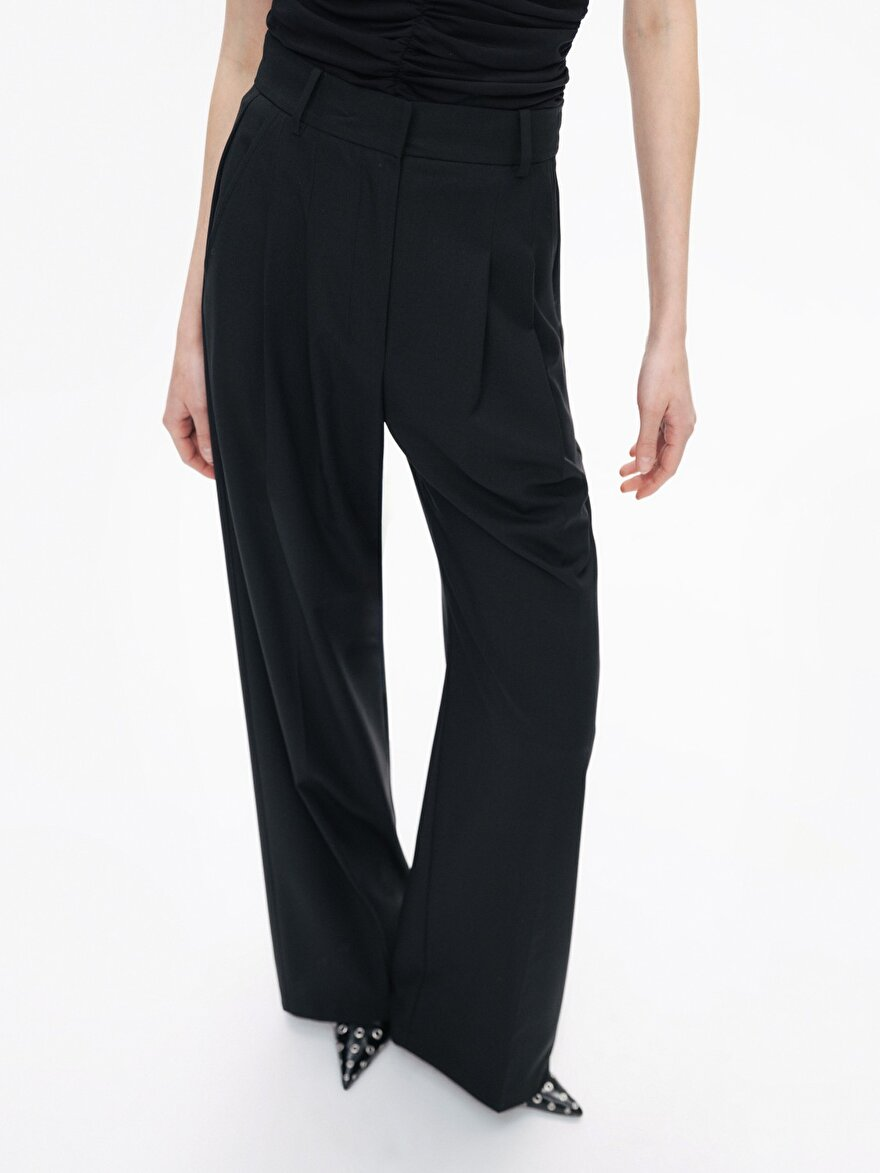 Nocturne Minimalist Yüksek Bel Geniş Paça Midi Kadın Pantolon - Günlük & Ofis Secondary image