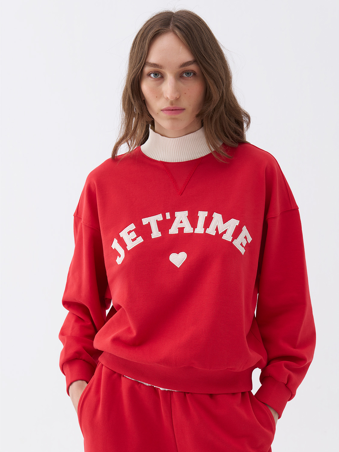 Nocturne Je T'aime Baskılı Oversize Crop Sweatshirt Kadın Secondary image