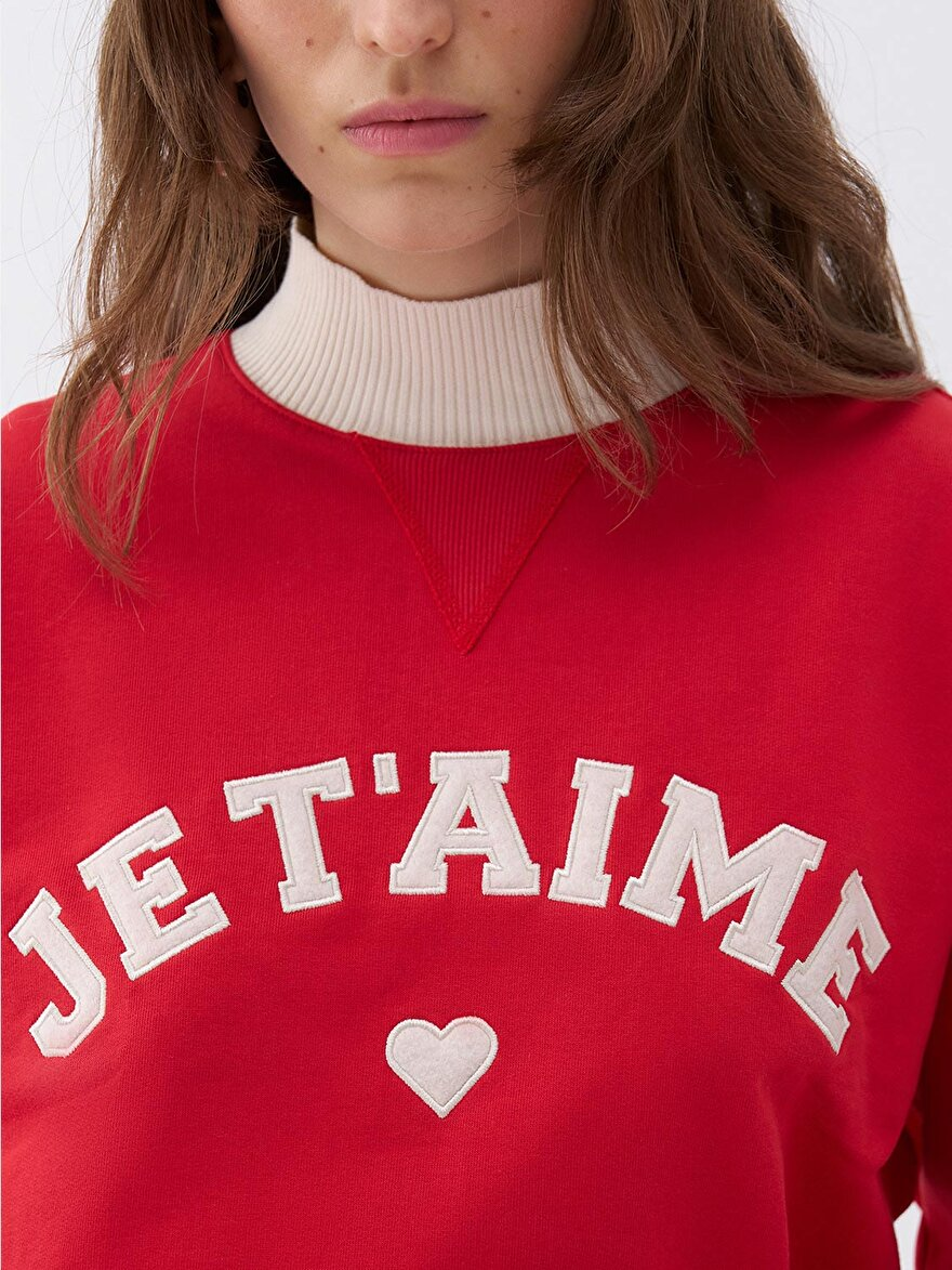 Nocturne Je T'aime Baskılı Oversize Crop Sweatshirt Kadın