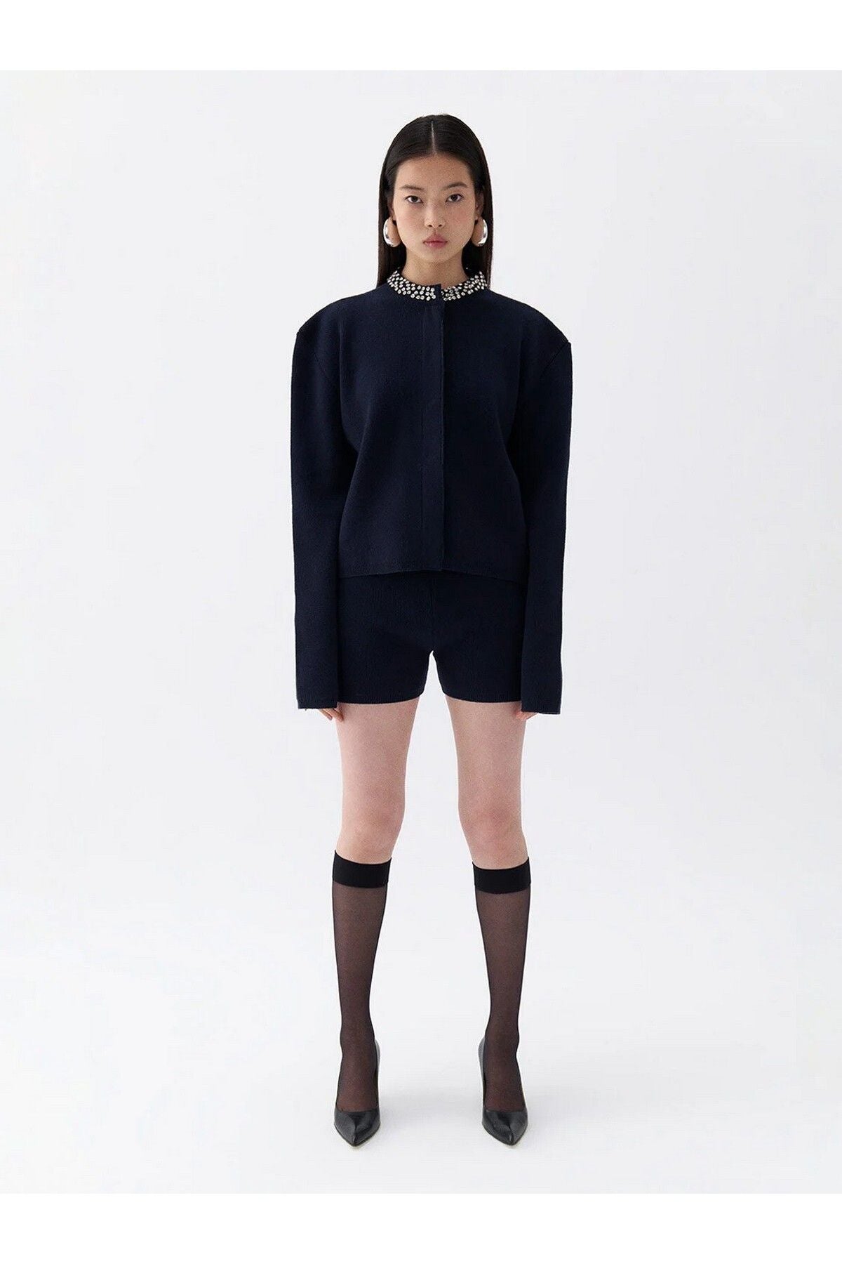 Nocturne Minimalist Oversize Uzun Kol Crop Triko - Trend Tasarım Main image