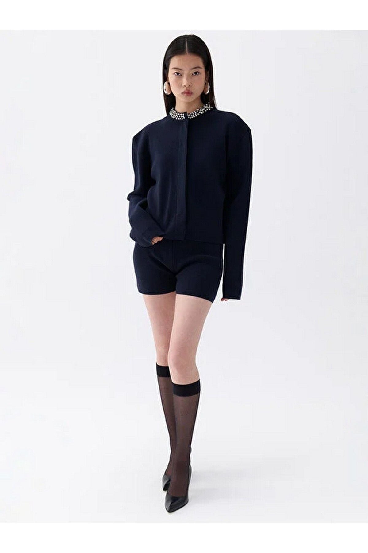 Nocturne Minimalist Oversize Uzun Kol Crop Triko - Trend Tasarım Secondary image