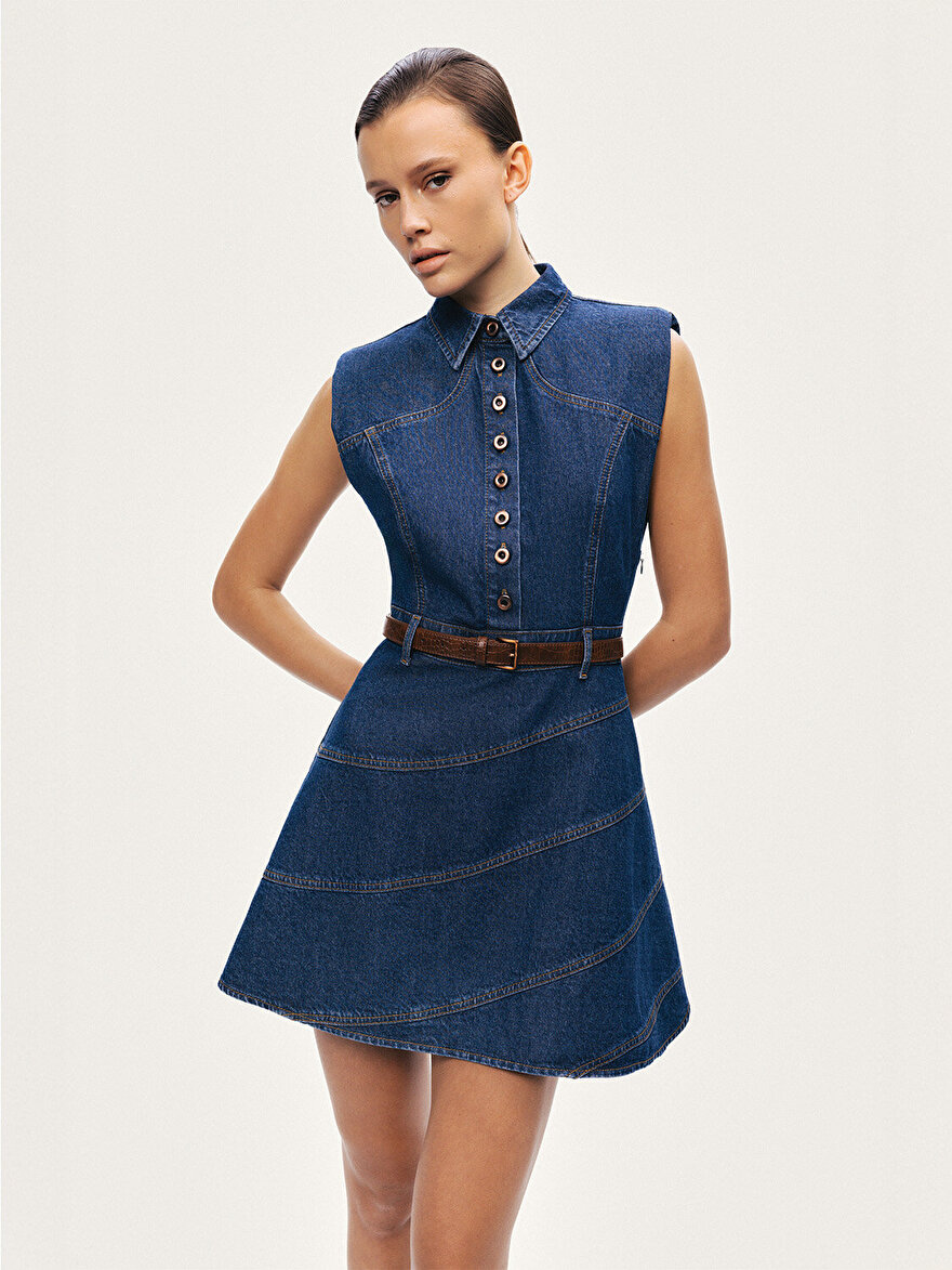 Nocturne Kemer Detaylı Mini Denim Elbise N26YD2737