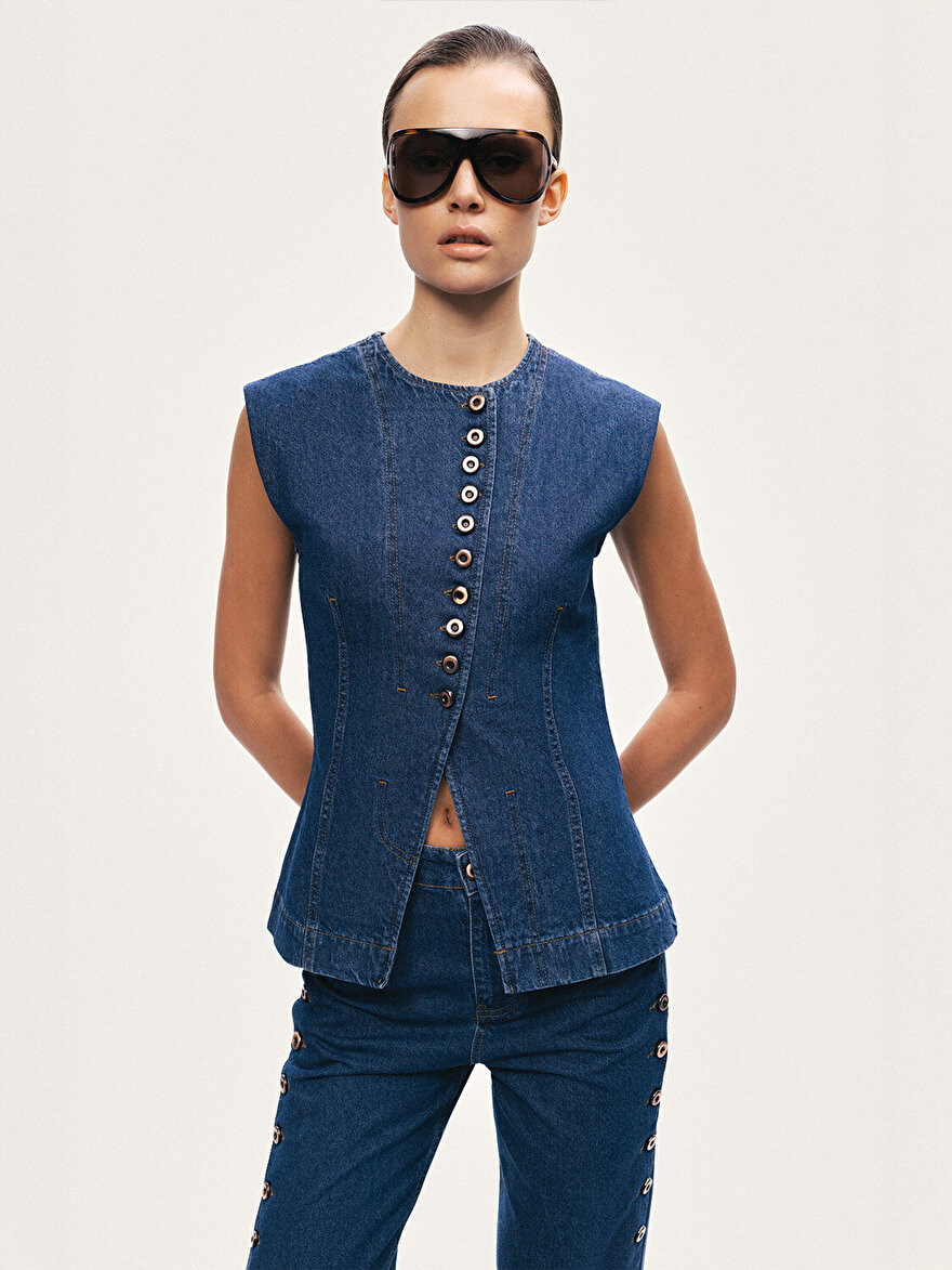 Nocturne Metal Düğmeli Denim Yelek N26YD7080