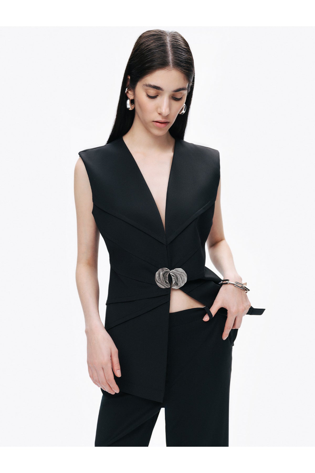 Nocturne Minimalist Yüksek Bel Geniş Paça Kadın Pantolon - Modern Tasarım