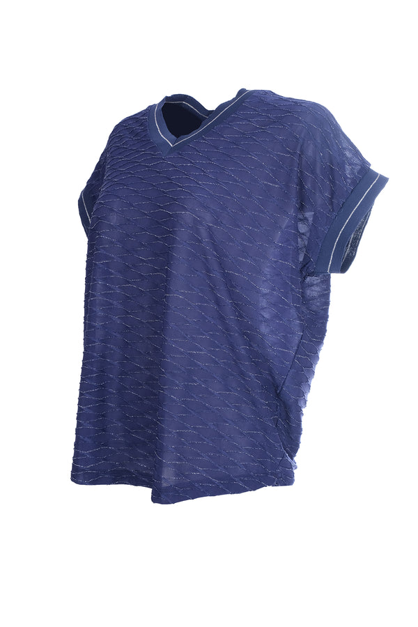 On Oversize V Yaka Kısa Kol Minimalist Kadın Bluz