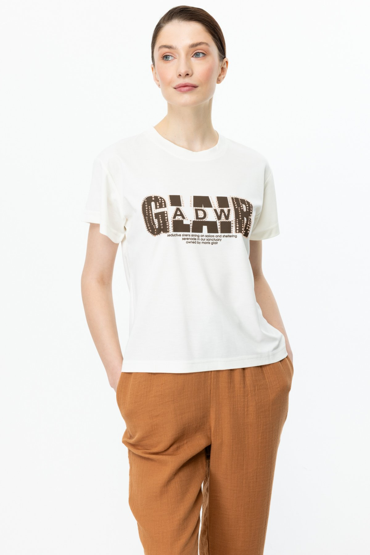 On Minimalist Kadın Bluz - Kısa Kol Yuvarlak Yaka Oversize Secondary image