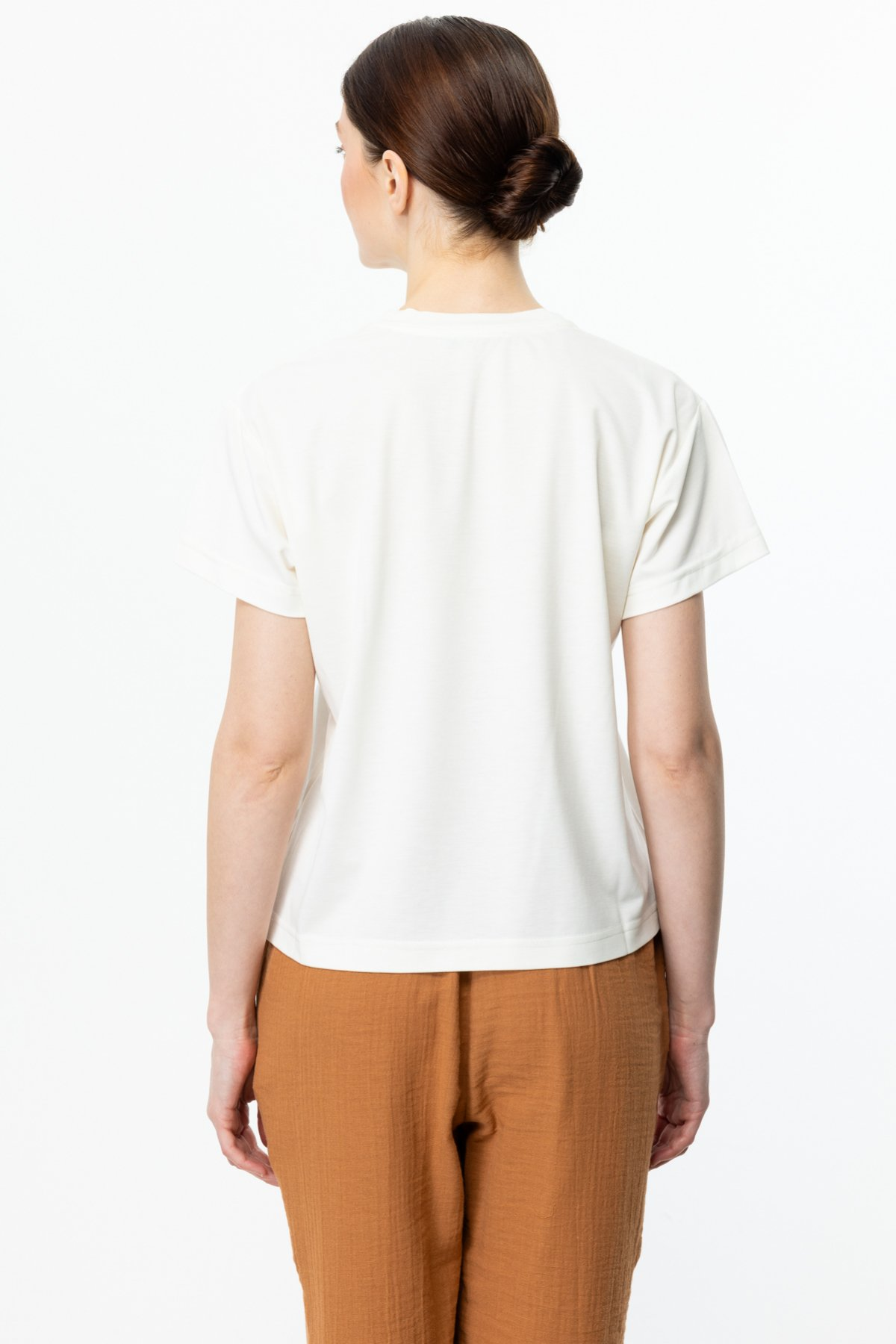 On Minimalist Kadın Bluz - Kısa Kol Yuvarlak Yaka Oversize