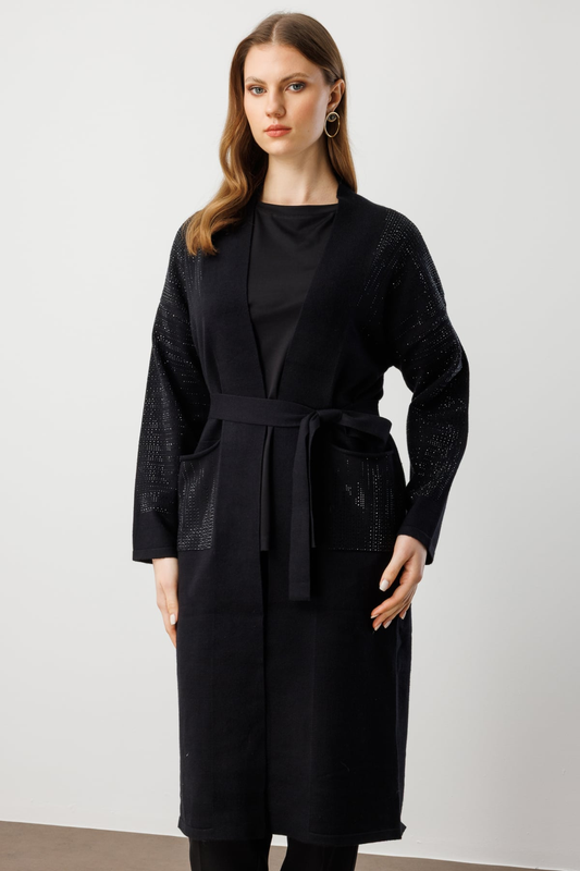 Ten Stone Embellished Belted Long Jacket 26KON60912