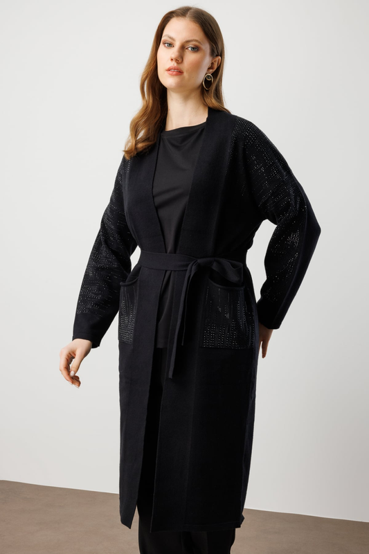 Ten Stone Embellished Belted Long Jacket 26KON60912