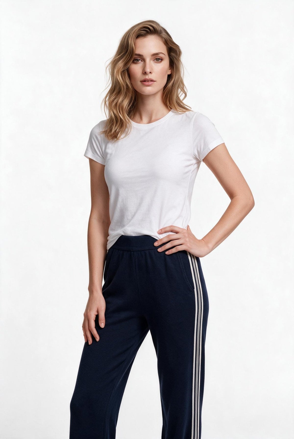 On Kadın Rahat Kesim Spor Yan Şerit Detaylı Örme Eşofman Altı Main image