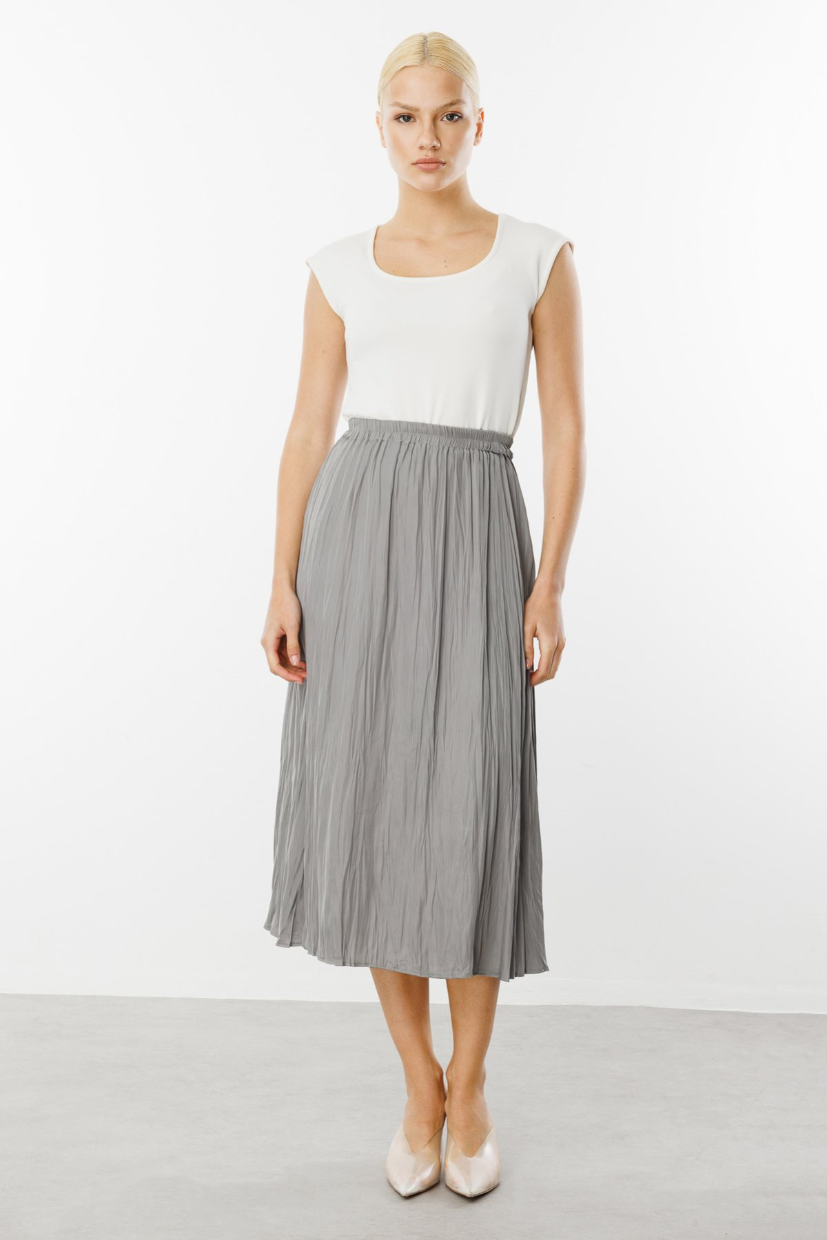 On Kadın Midi Pileli Etek - Minimalist Stil - Yüksek Bel Ana görsel