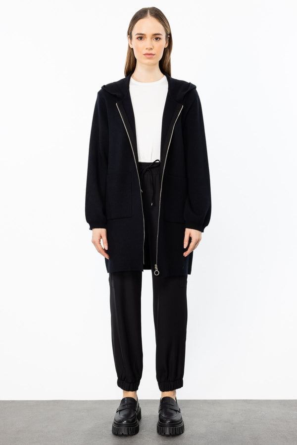 On Kadın Oversized Kapüşonlu Fermuarlı Midi Hırka