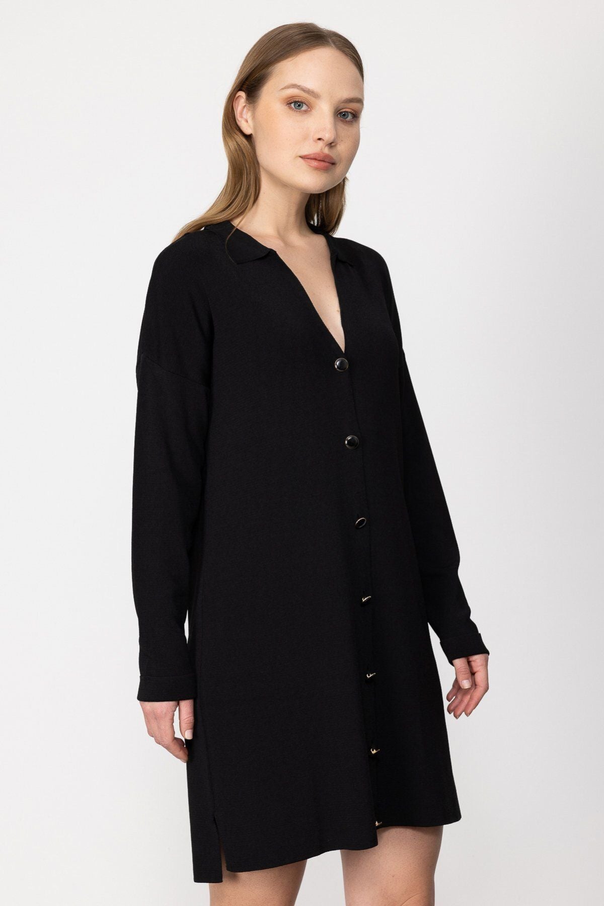 On Kadın Oversize Midi Hırka - Minimalist Günlük Stil - Uzun Kol Gömlek Yaka