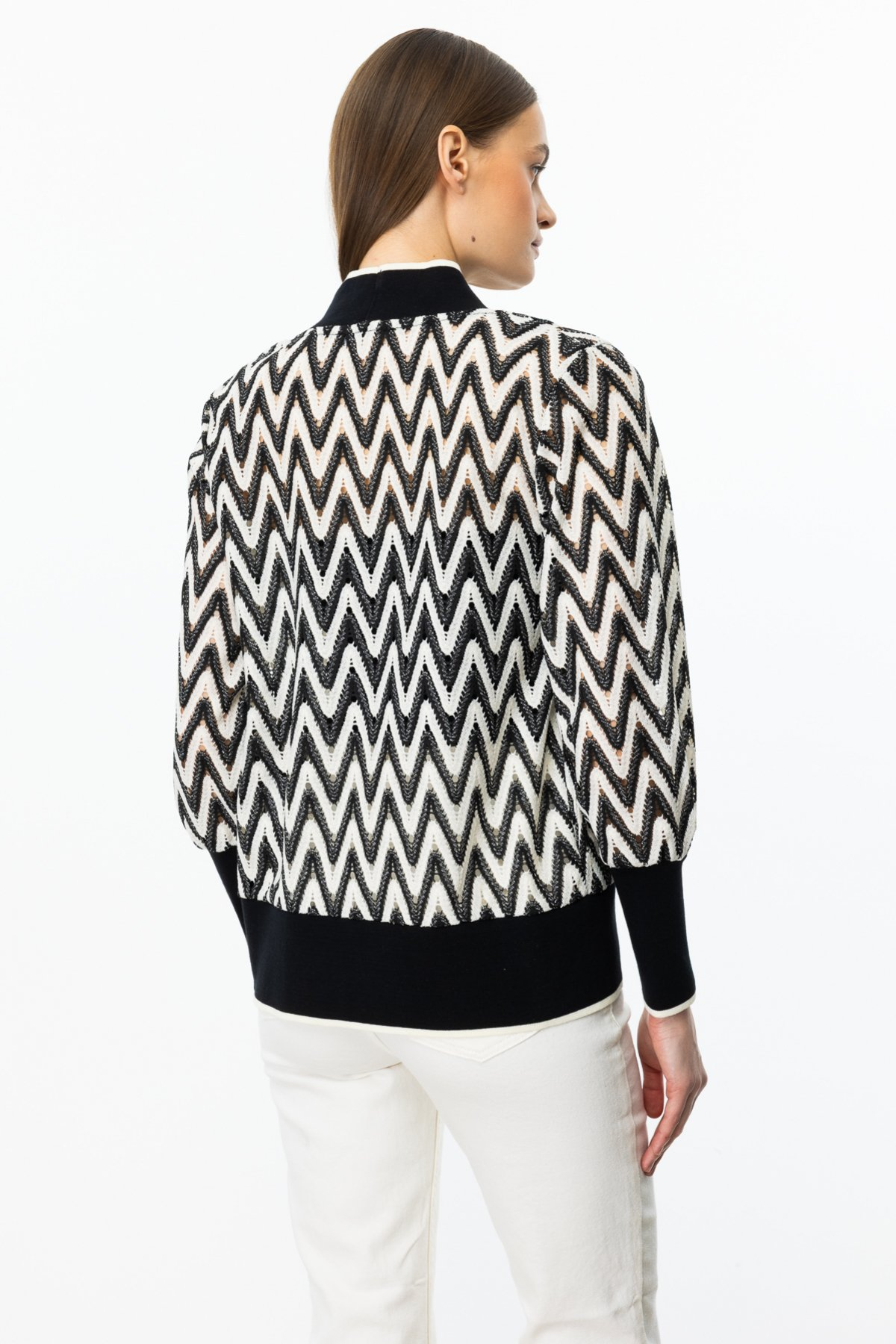 On Zikzak Desenli Fermuarlı Hırka 25Y56950