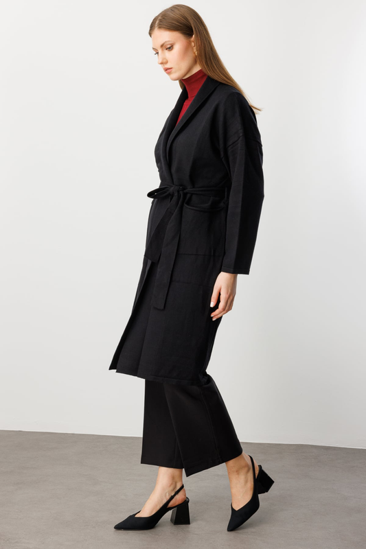 On Beli Kuşaklı Şal Yaka Hırka 26KON60900