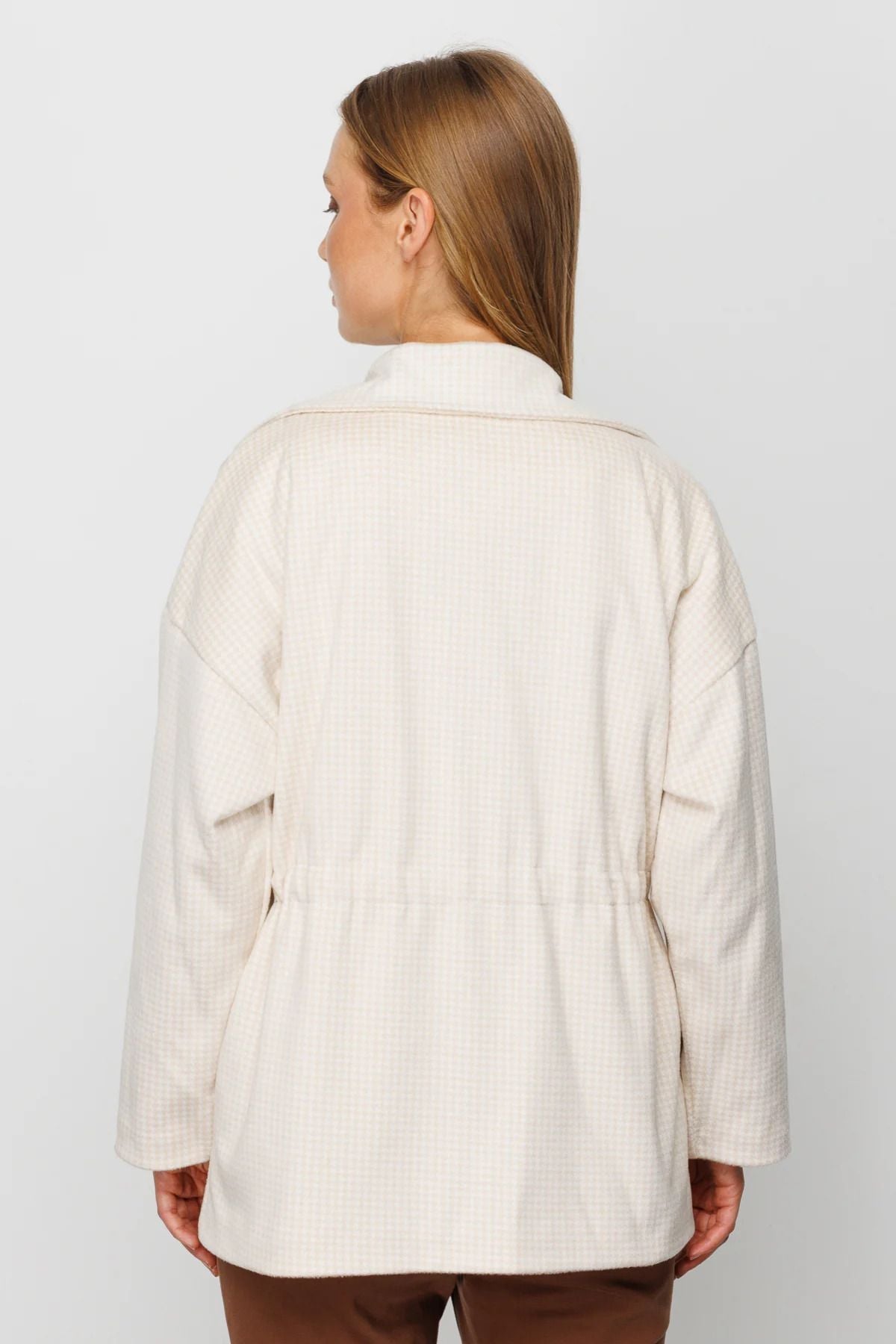 On Oversize Midi Kadın Mont - Kareli Desen - Minimalist Tarz