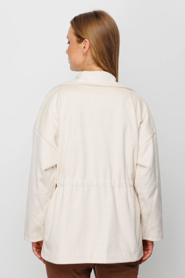 On Oversize Midi Kadın Mont - Kareli Desen - Minimalist Tarz
