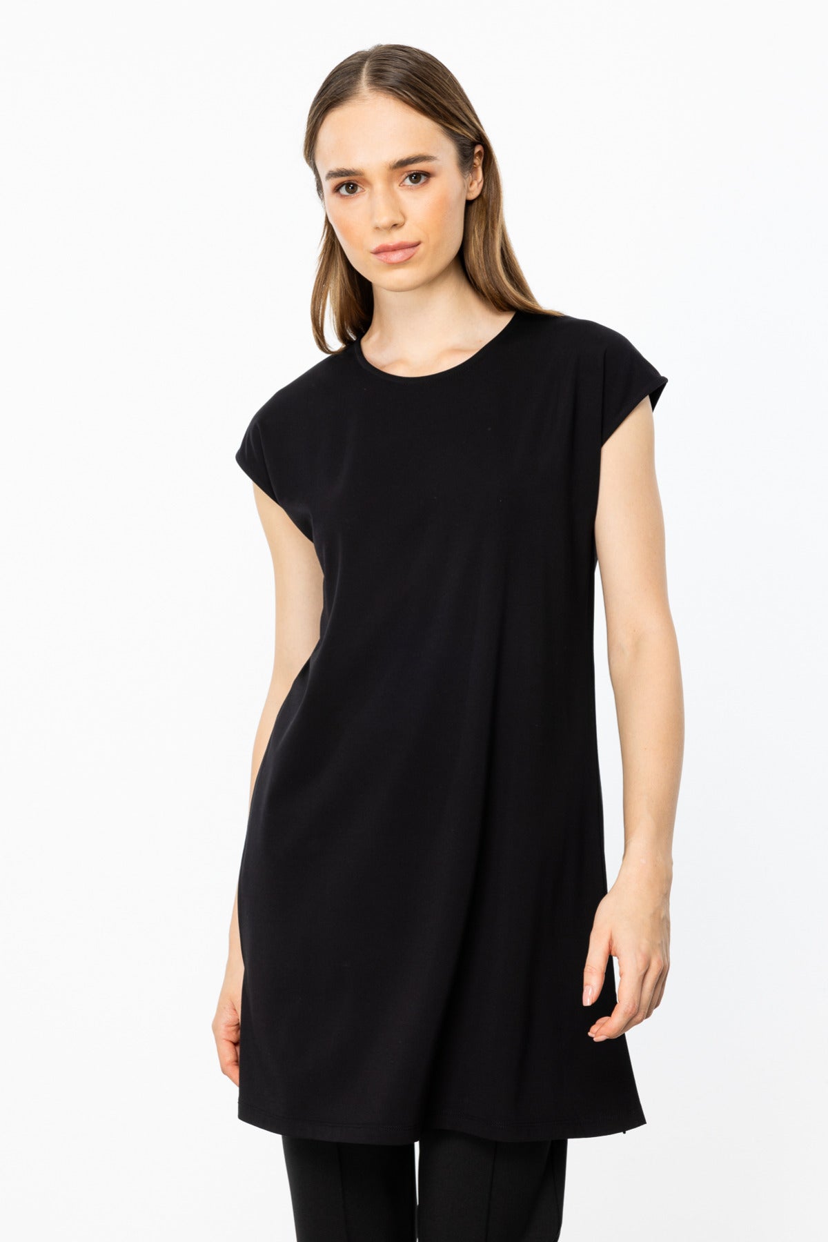 On Kadın Oversize Midi Bluz - Minimalist Stil, Kısa Kol Main image