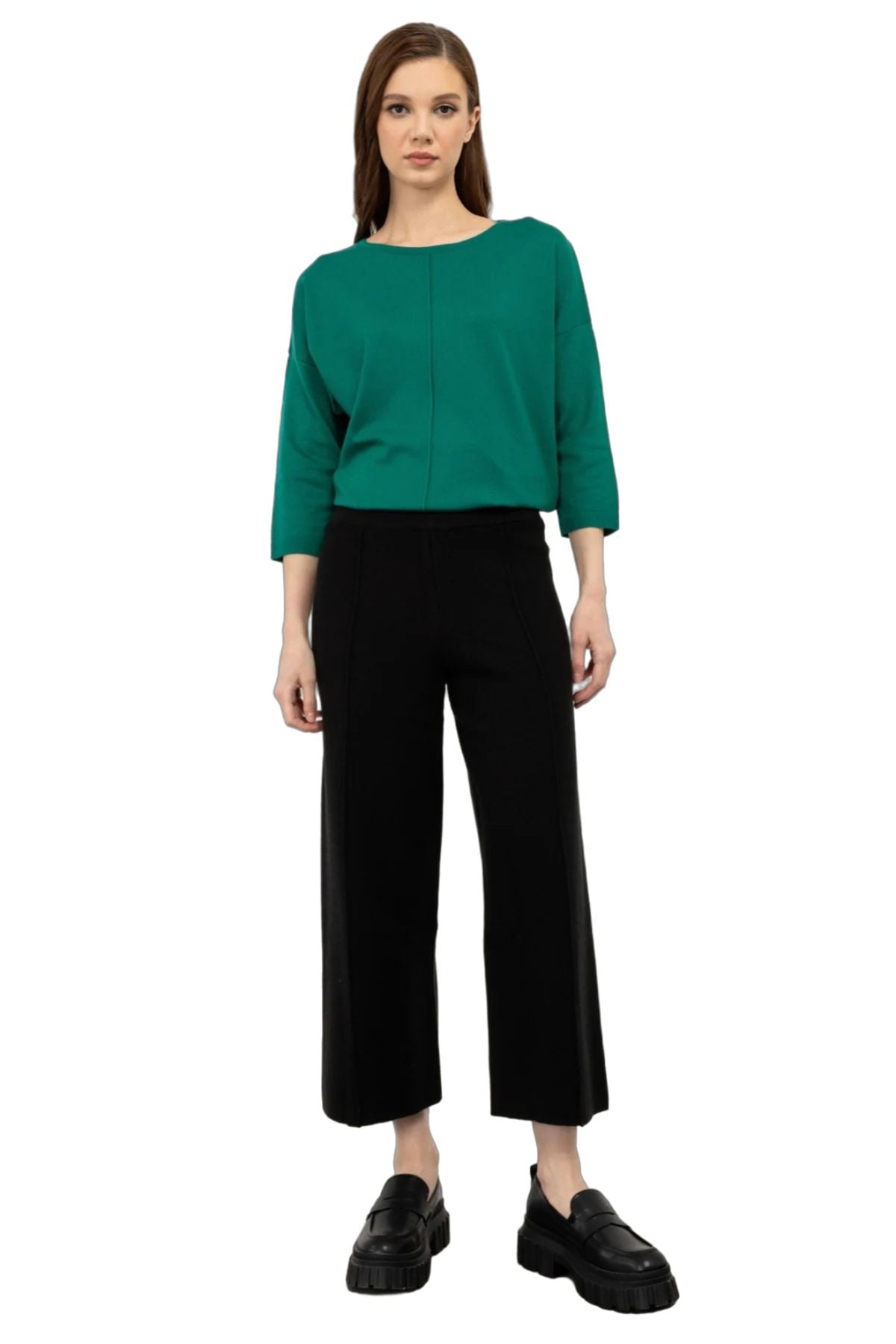 On Kadın Minimalist Midi Crop Pantolon - Yüksek Bel Geniş Paça Main image
