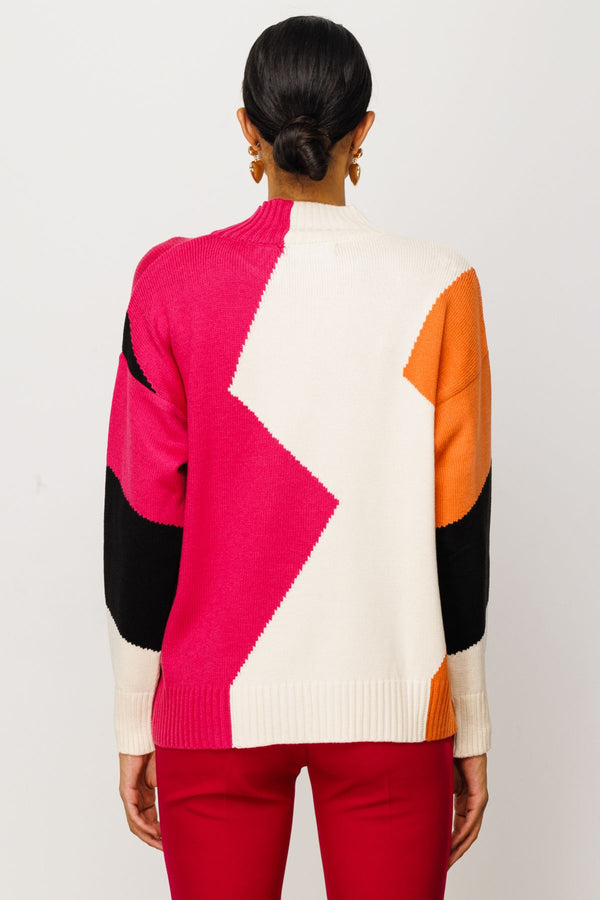 On Oversize Triko Kazak - Geometrik Desen - Uzun Kol
