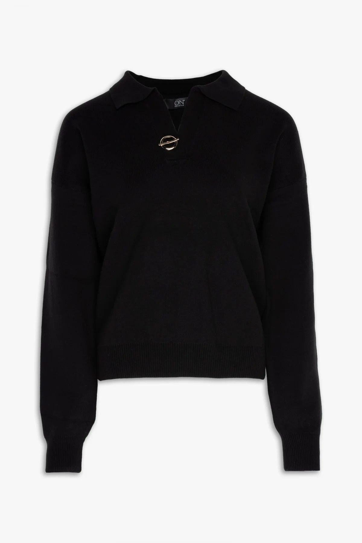On Kadın Polo Yaka Uzun Kollu Crop Triko - Minimalist & Şık Main image