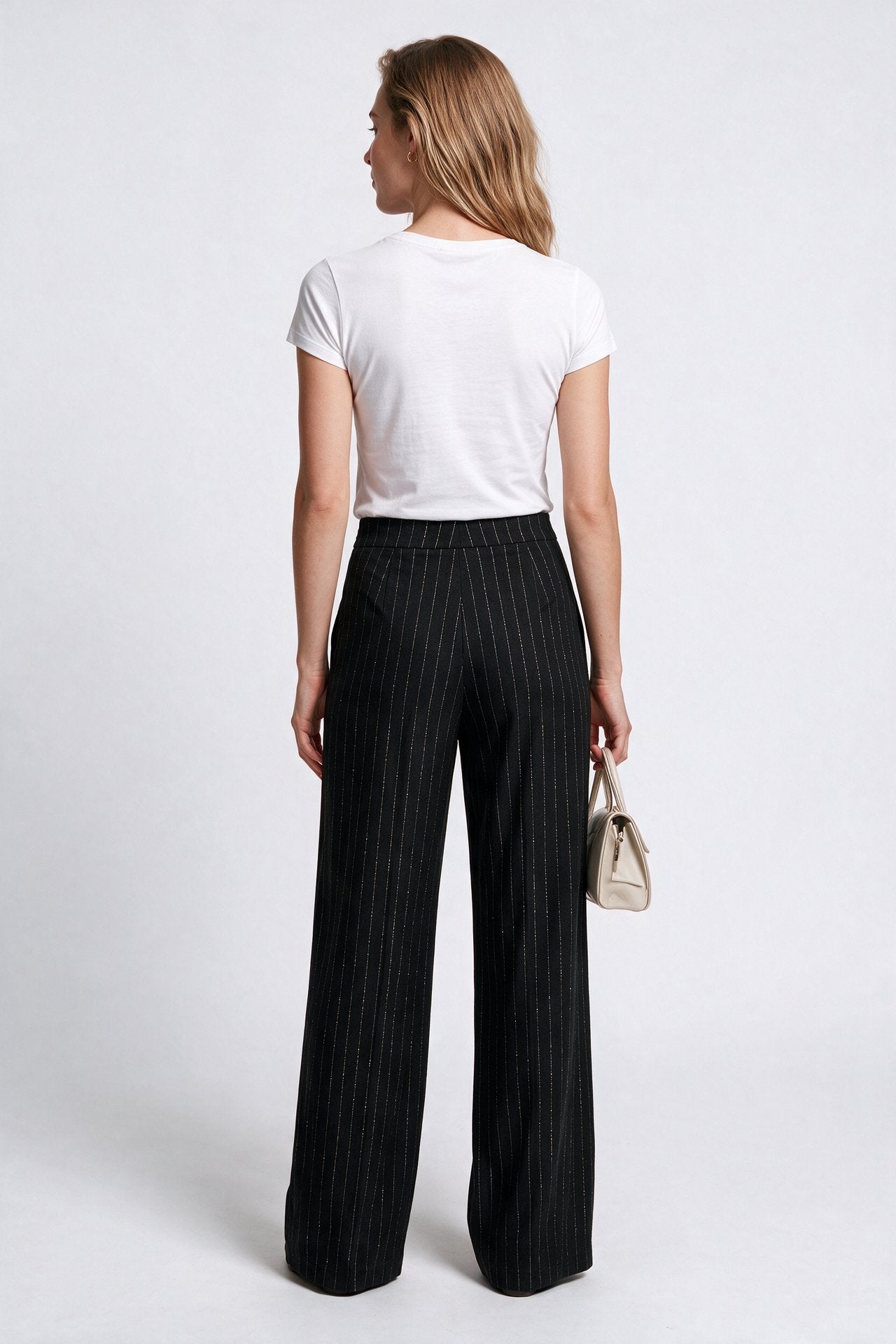 On Minimalist Çizgili Kemerli Midi Kadın Pantolon - Geniş Paça