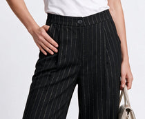 On Minimalist Çizgili Kemerli Midi Kadın Pantolon - Geniş Paça