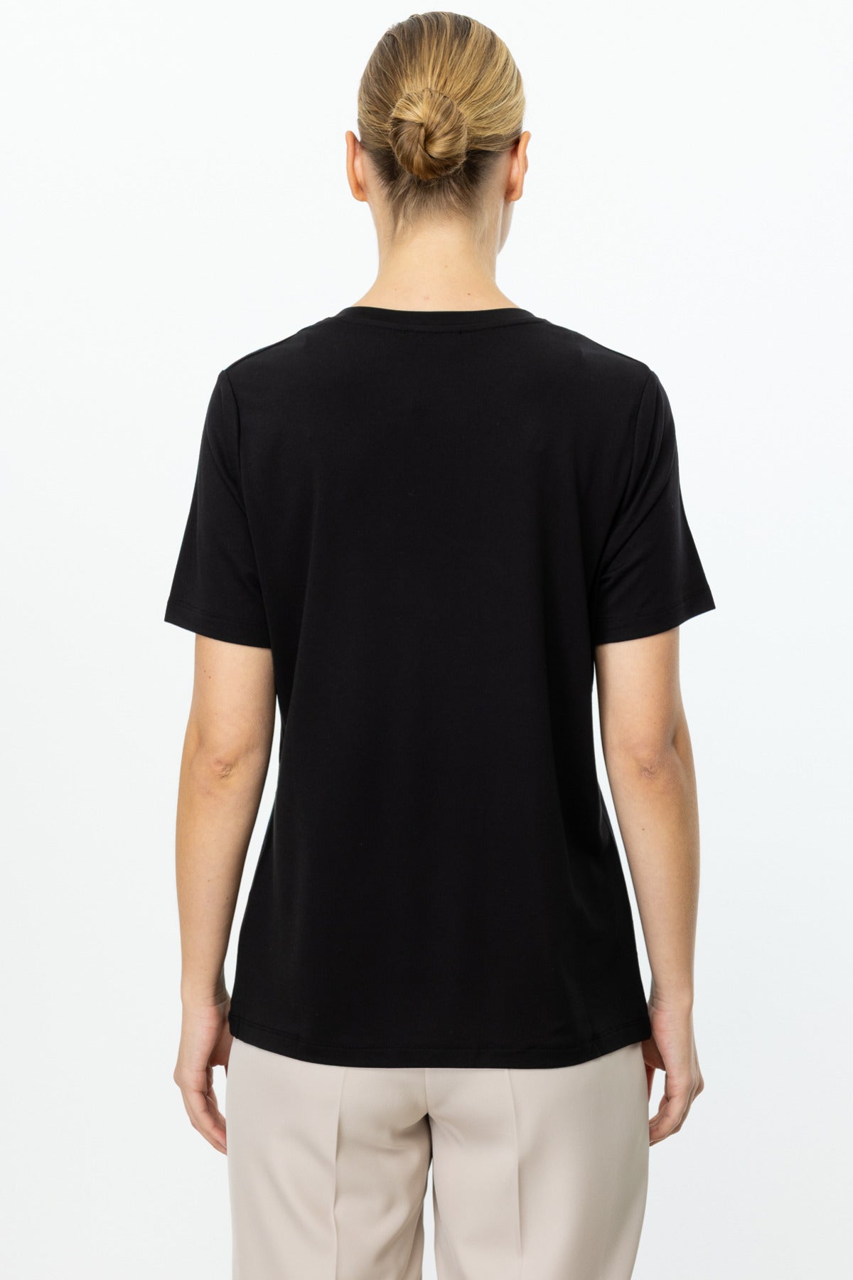 On Minimalist Oversize Kadın Bluz - Yuvarlak Yaka Kısa Kol Günlük Secondary image